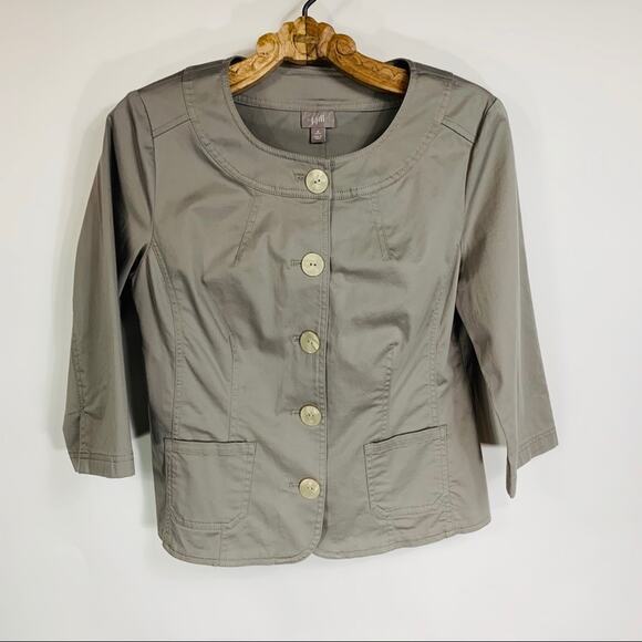 J Jill Khaki Green Jacket Blazer 8P Cotton Lady Jacket - Picture 5 of 9